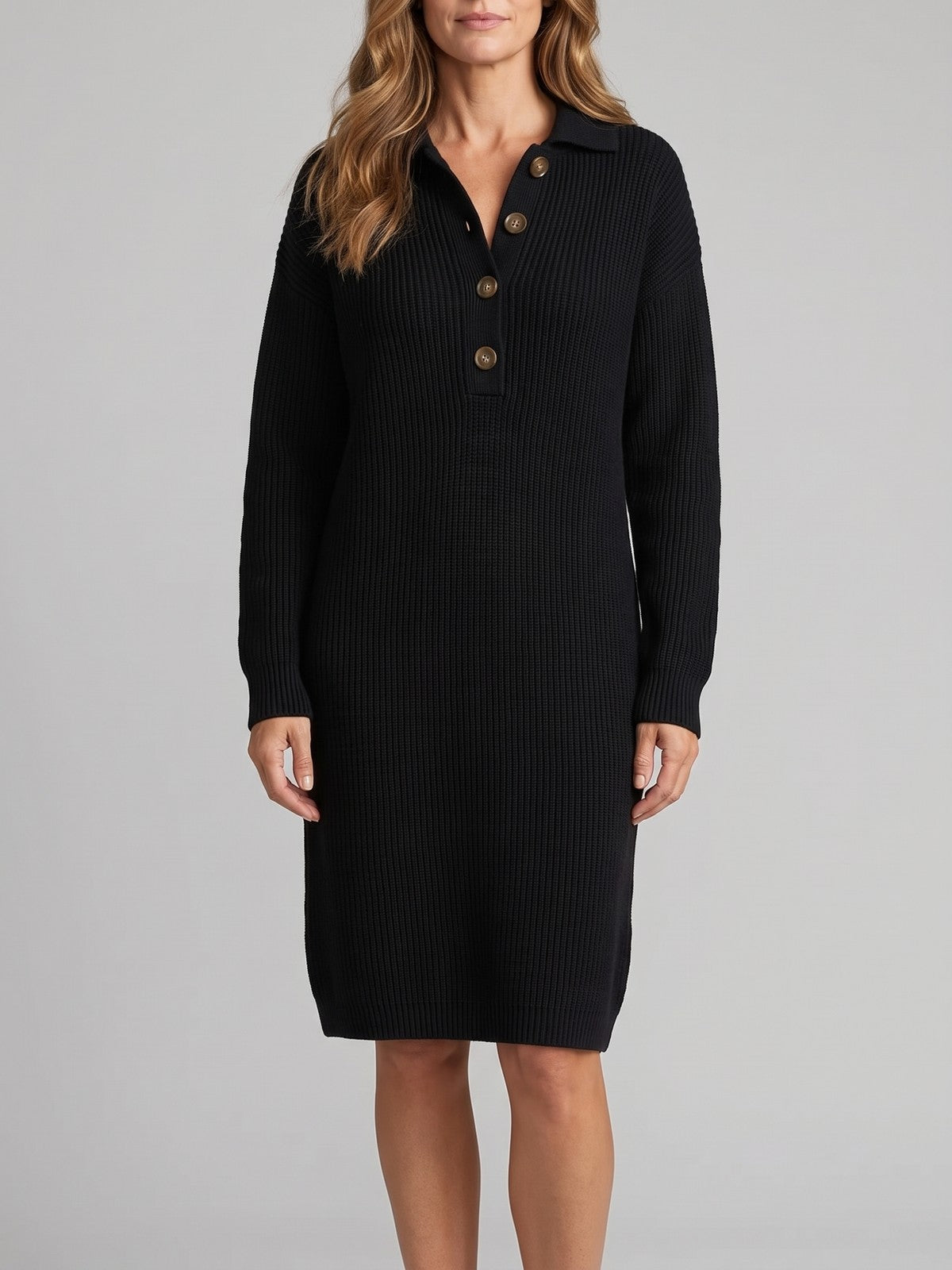 Robe Pull Côtelé Femme à Col Polo