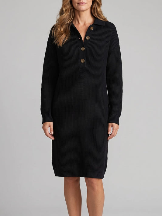 Robe Pull Côtelé Femme à Col Polo