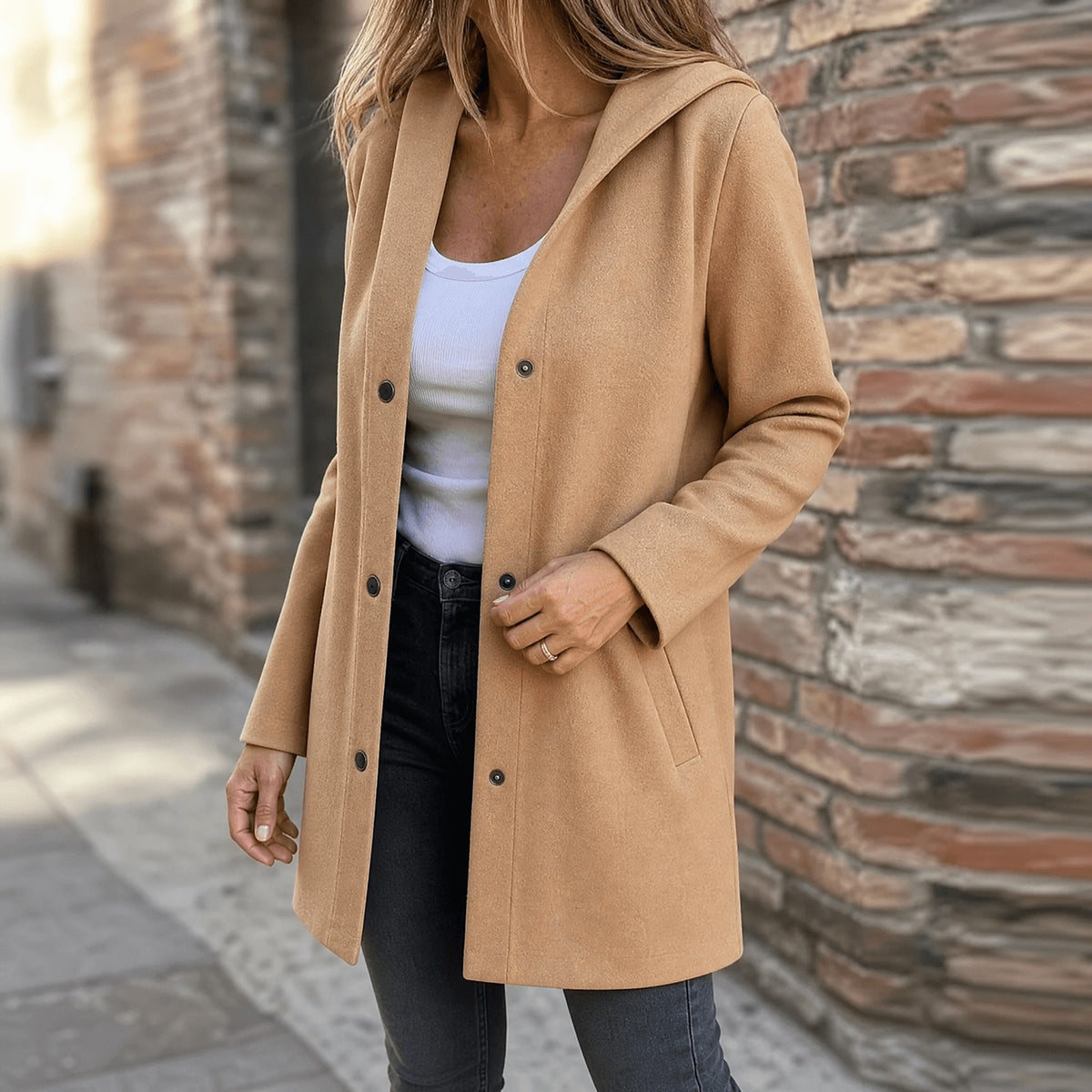 Gilet Long à Capuche Femme avec Poches