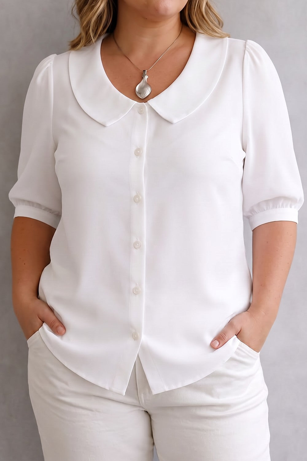 Blouse Col Claudine Femme Manches Bouffantes