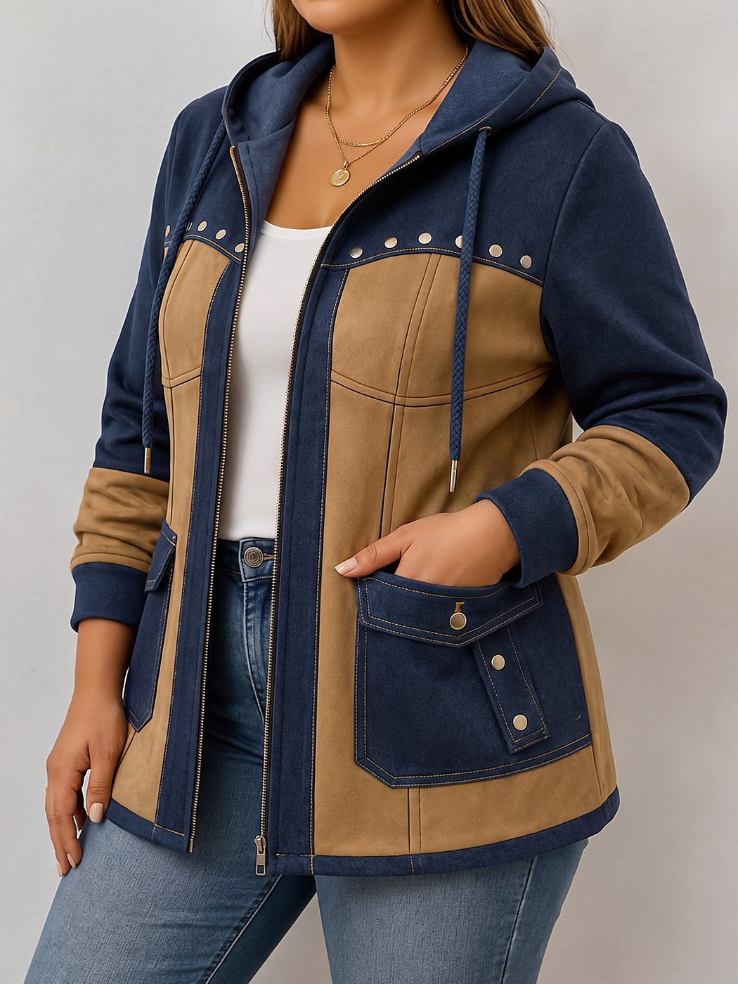Veste Zippée à Capuche Femme Bicolore