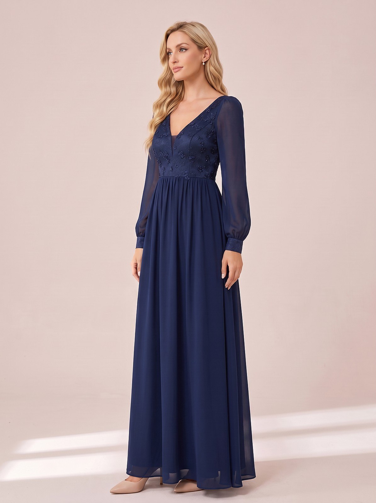Robe de Soirée Dentelle à Manches Bouffantes