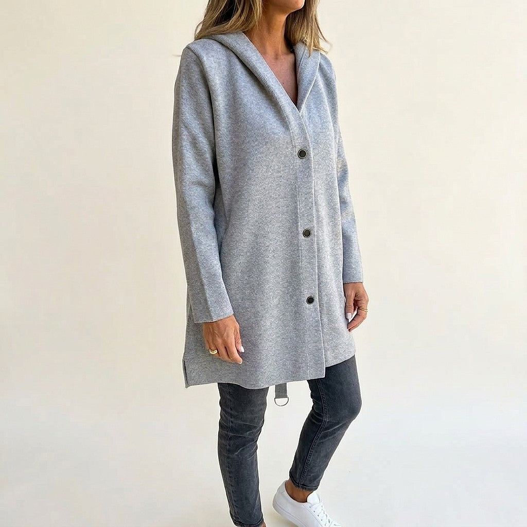 Gilet Long à Capuche Femme avec Poches
