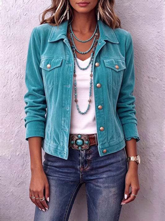 Veste Courte en Velours Femme Boutonnée