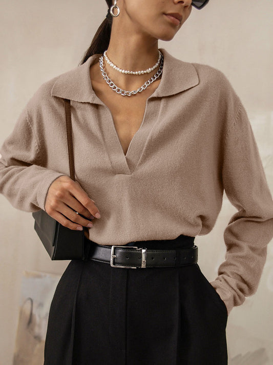 Pull Col Polo Femme en Maille Fine