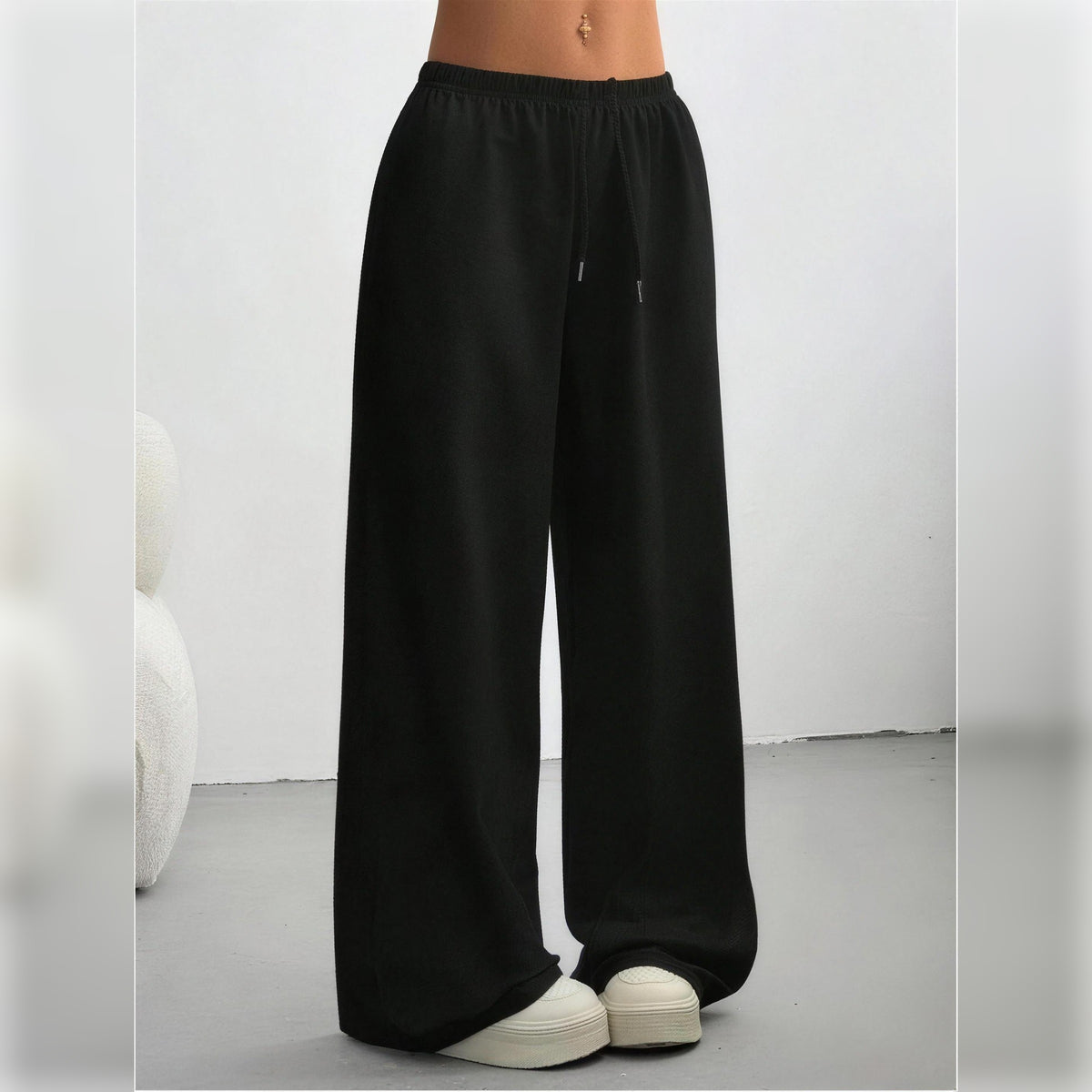 Pantalon Large à Taille Élastique Femme