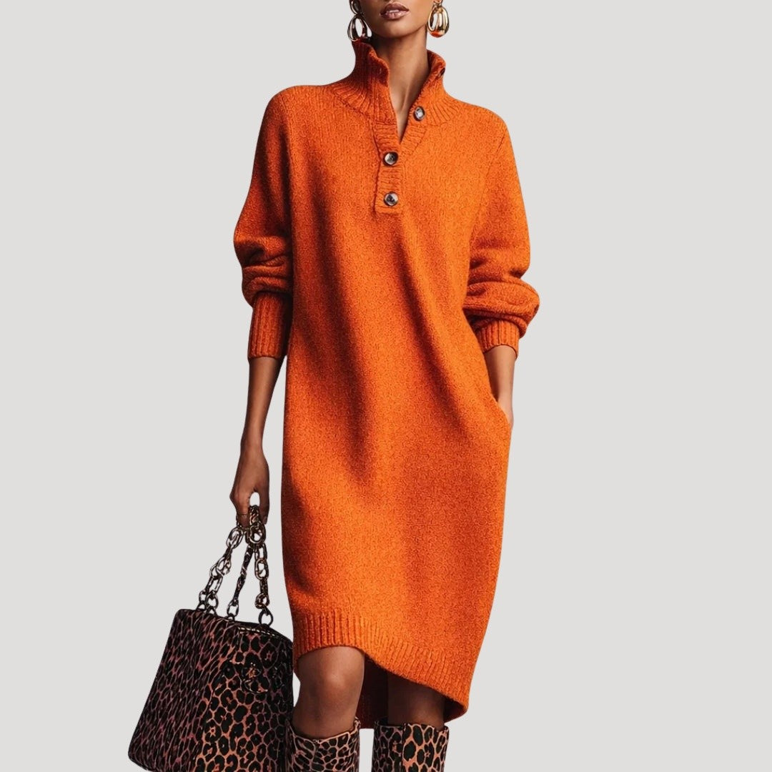 Robe Pull Midi à Col Montant Femme