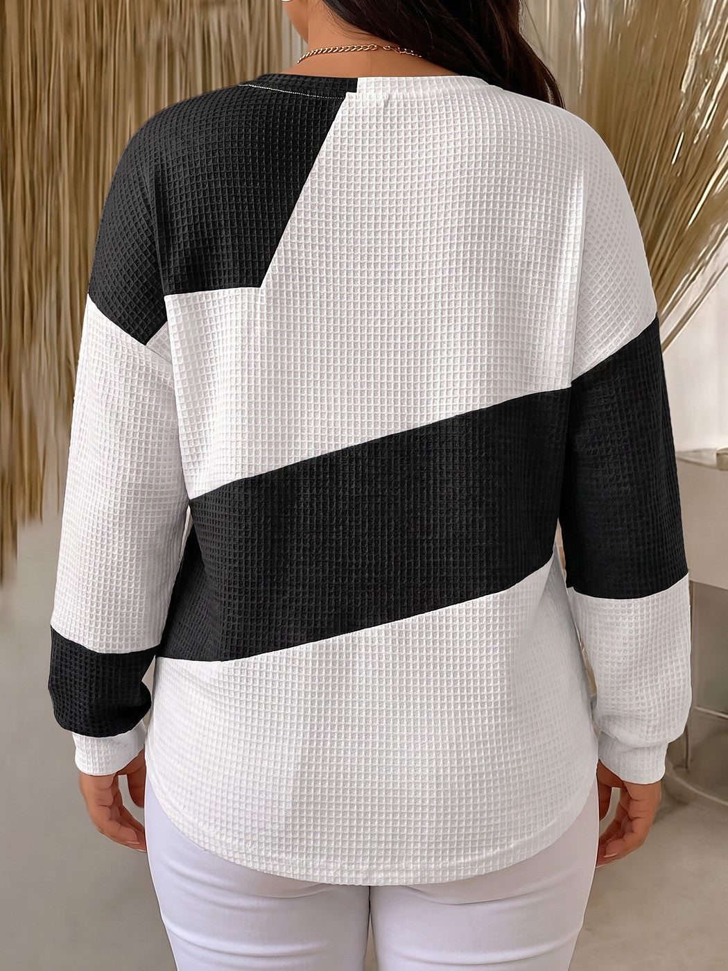 Pull Gaufré Colorblock Femme Col Tunisien