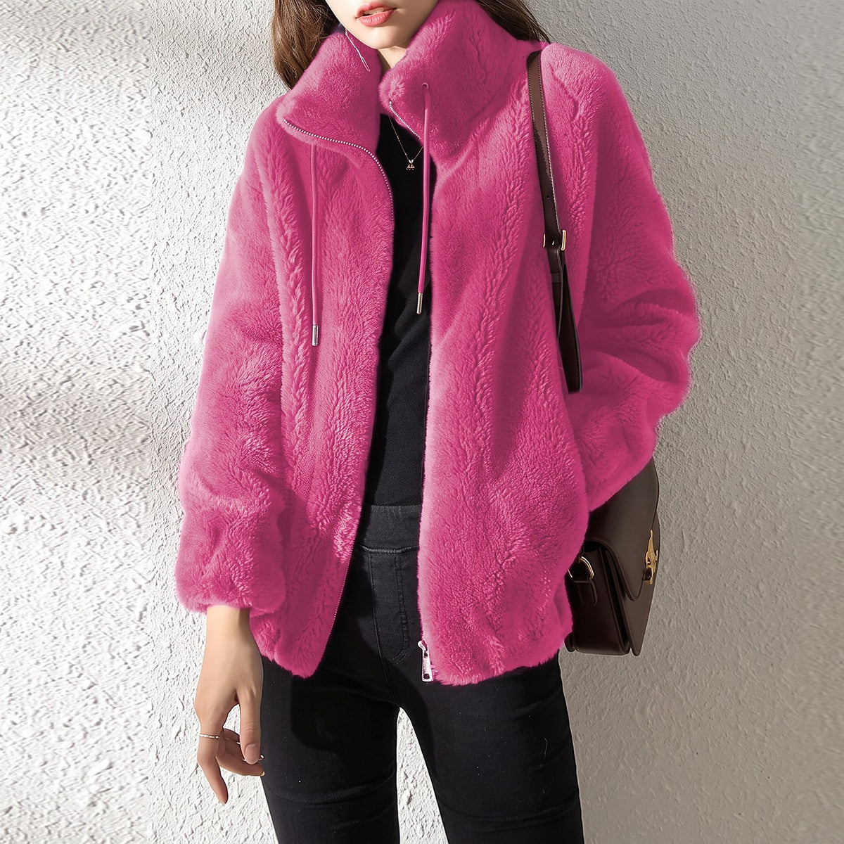 Veste Polaire Teddy Femme à Col Montant