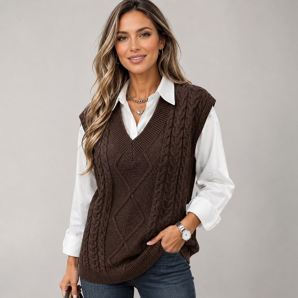 Gilet Torsadé Sans Manches Femme