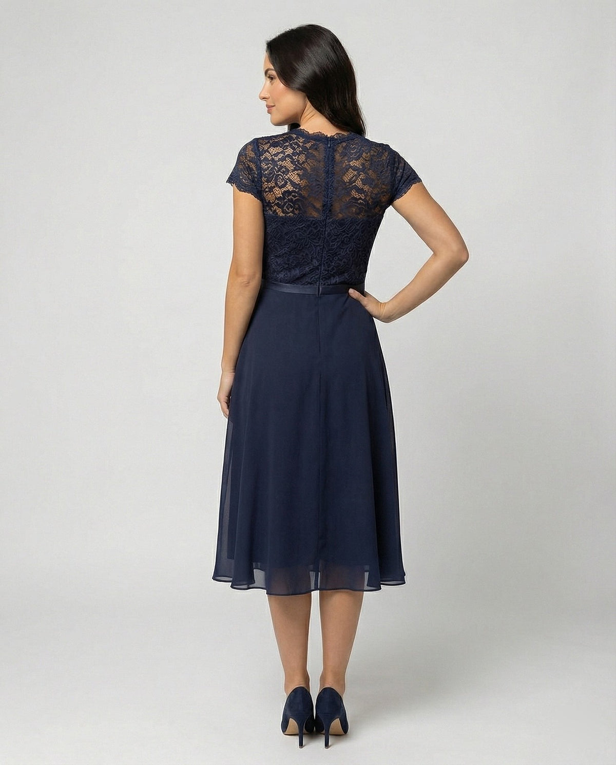 Robe Midi en Dentelle Femme à Volants