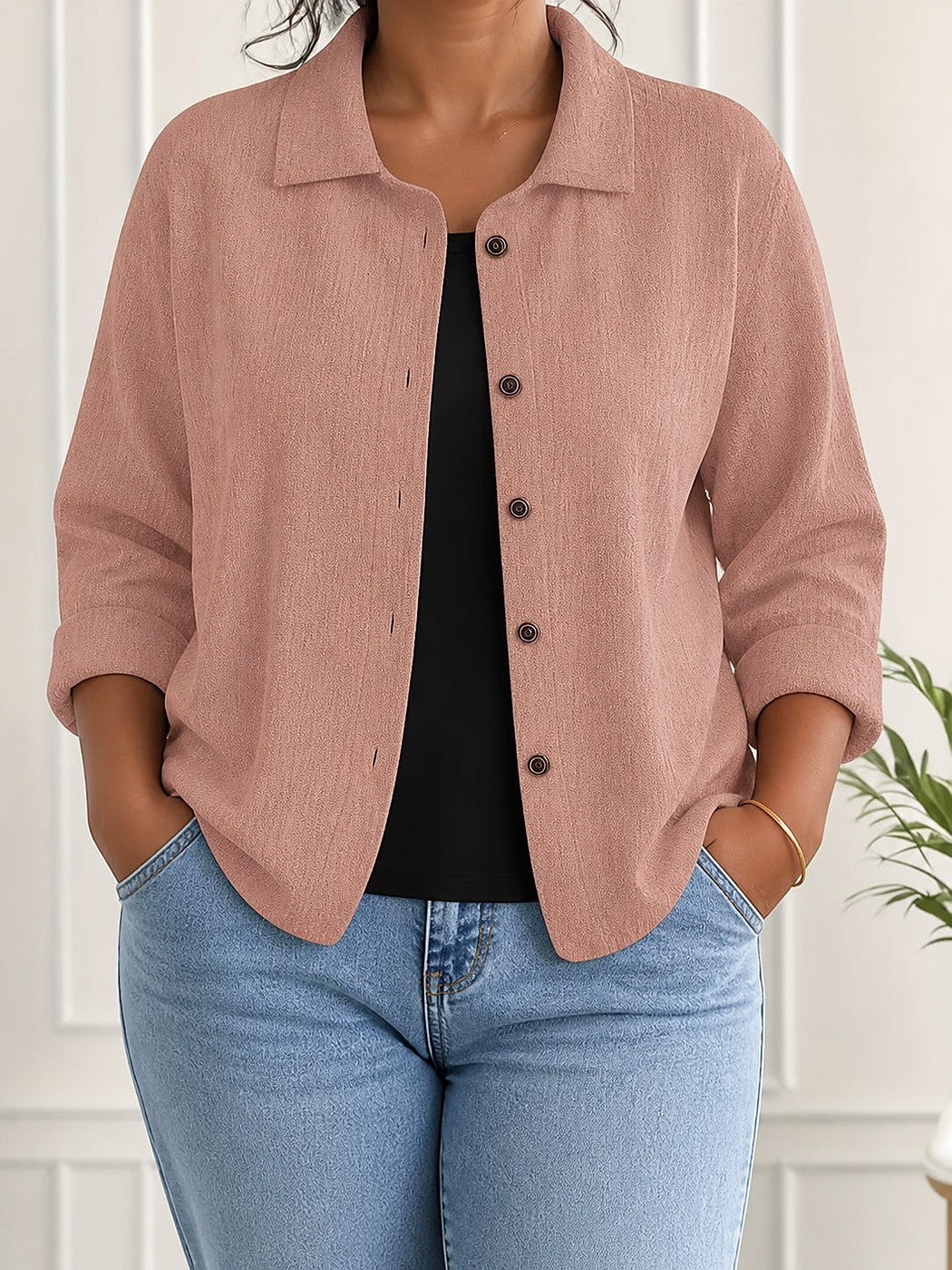 Chemise Boutonnée Femme à Col Pointu