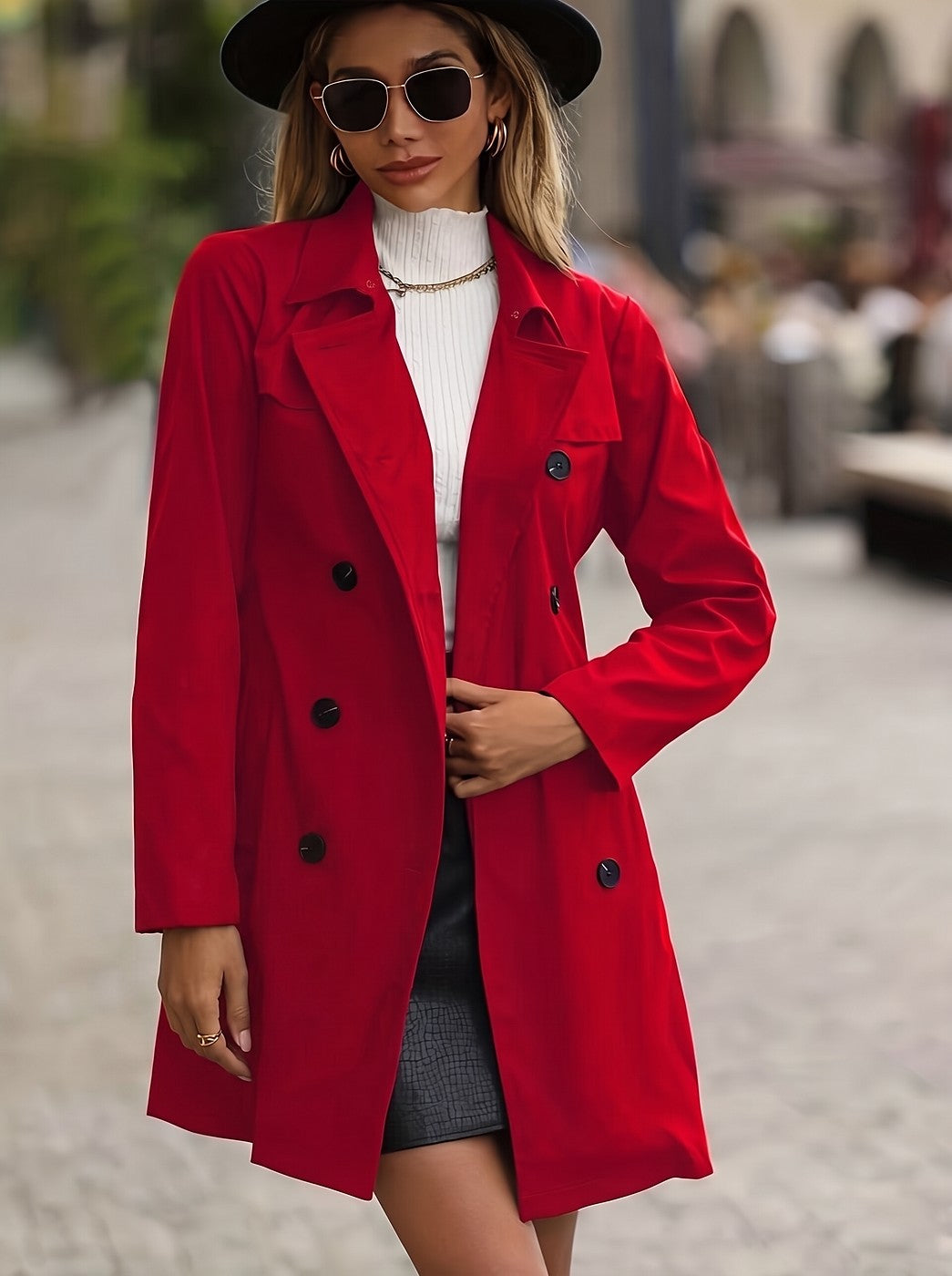 Trench Long Croisé Femme à Ceinture