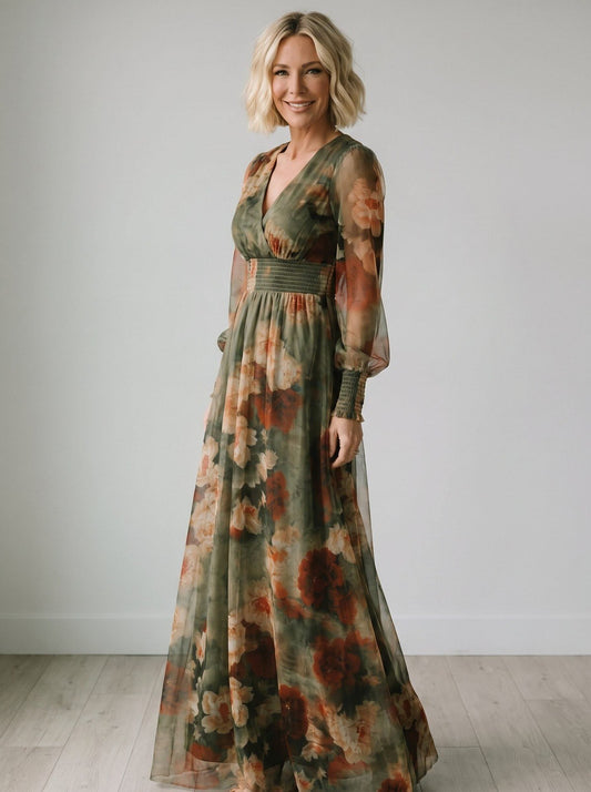 Robe Longue en Tulle à Fleurs Femme