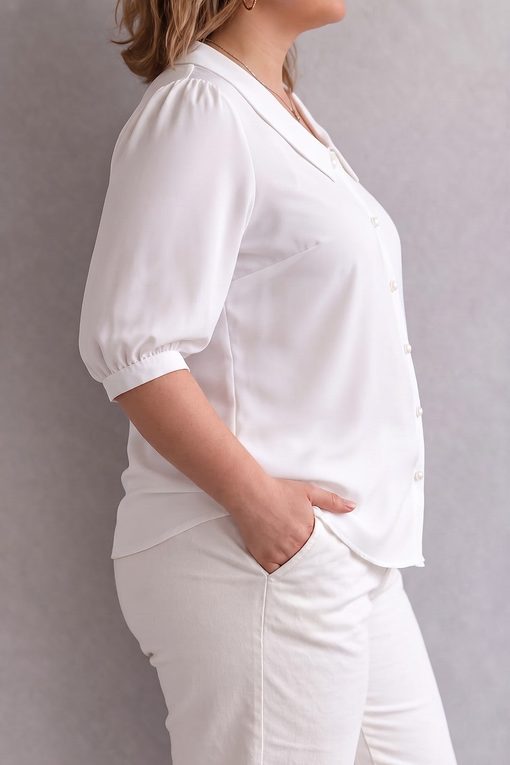Blouse Col Claudine Femme Manches Bouffantes