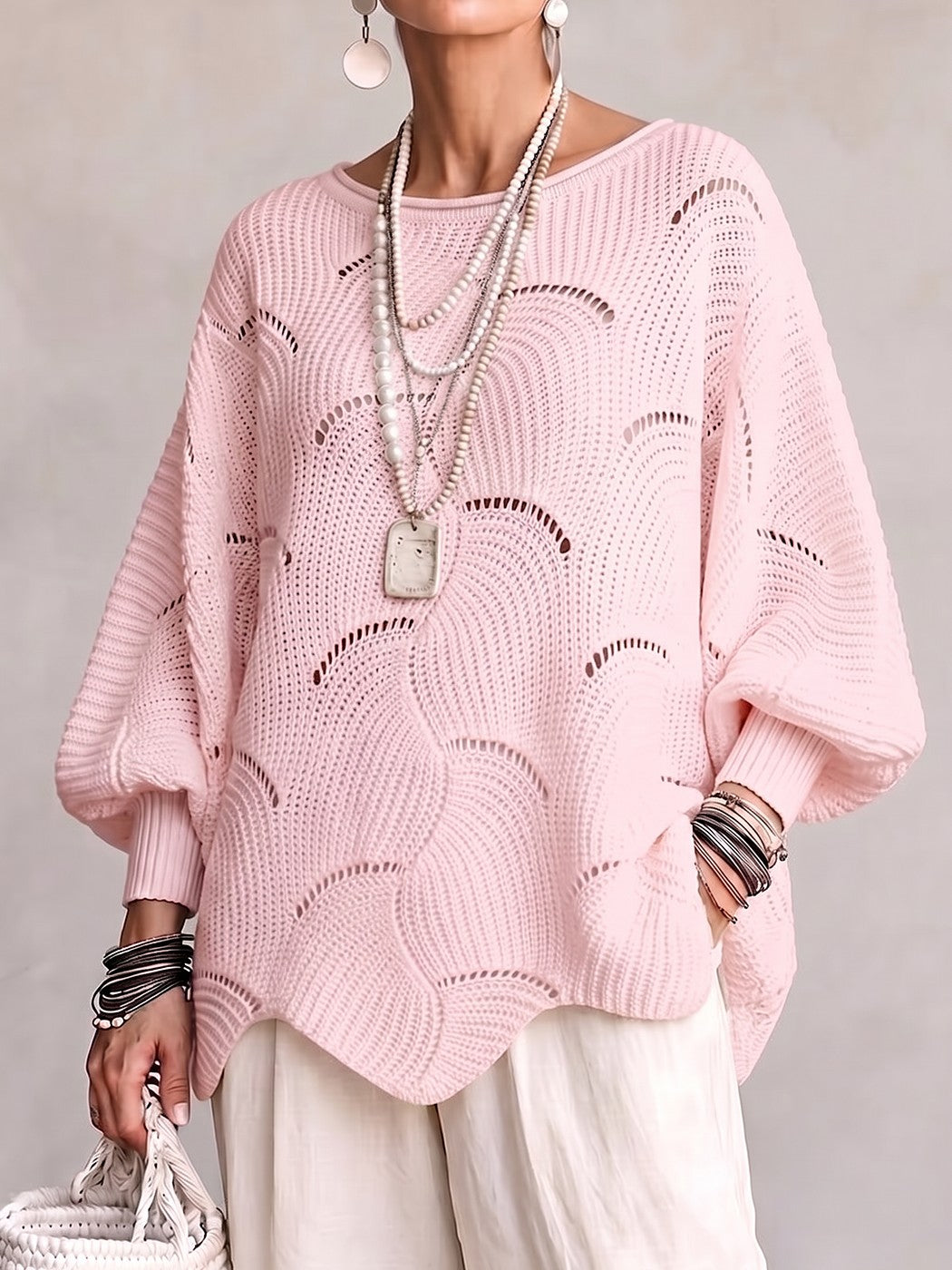 Pull Ajouré Femme à Col Bateau