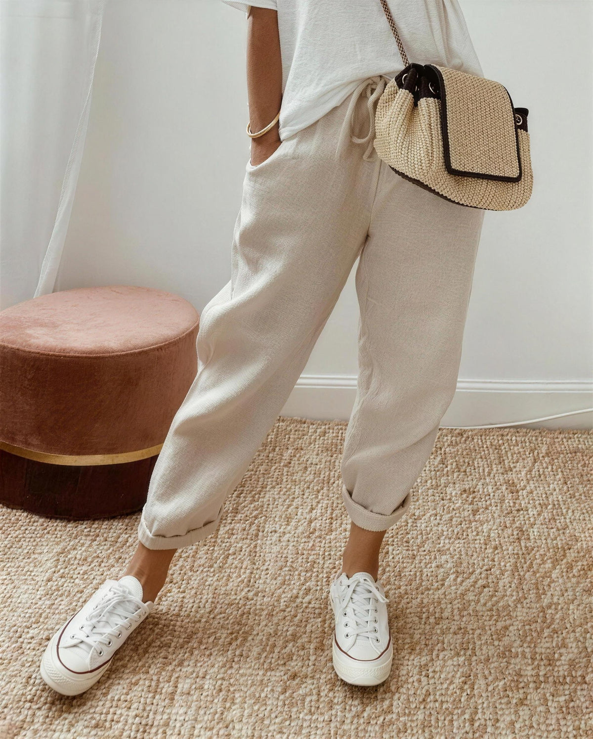Pantalon d'Été Femme à Cordon et Poches
