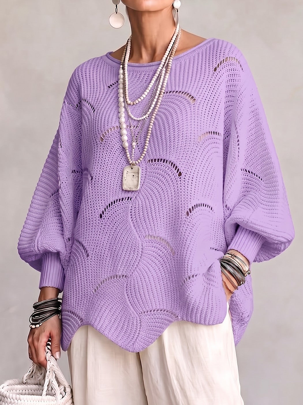 Pull Ajouré Femme à Col Bateau