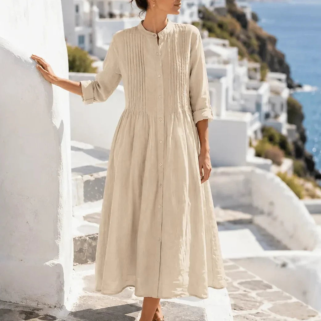 Robe Chemise Midi Femme à Manches Longues