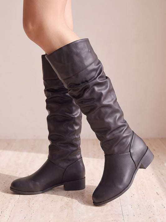 Bottes Hautes Plissées Femme à Revers