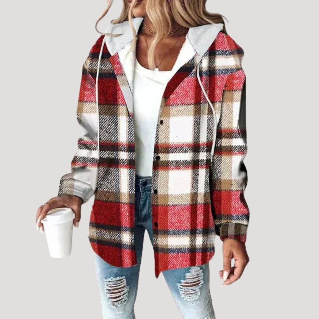 Veste Chemise à Carreaux Femme avec Capuche