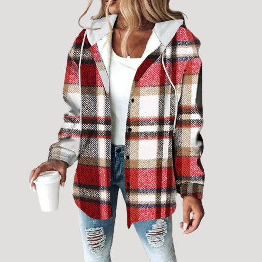 Veste Chemise à Carreaux Femme avec Capuche