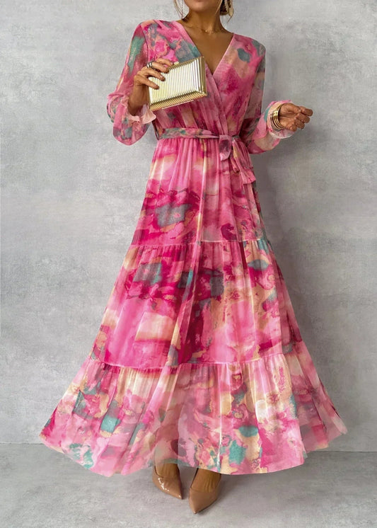 Robe Longue Fleurie Femme à Manches Longues