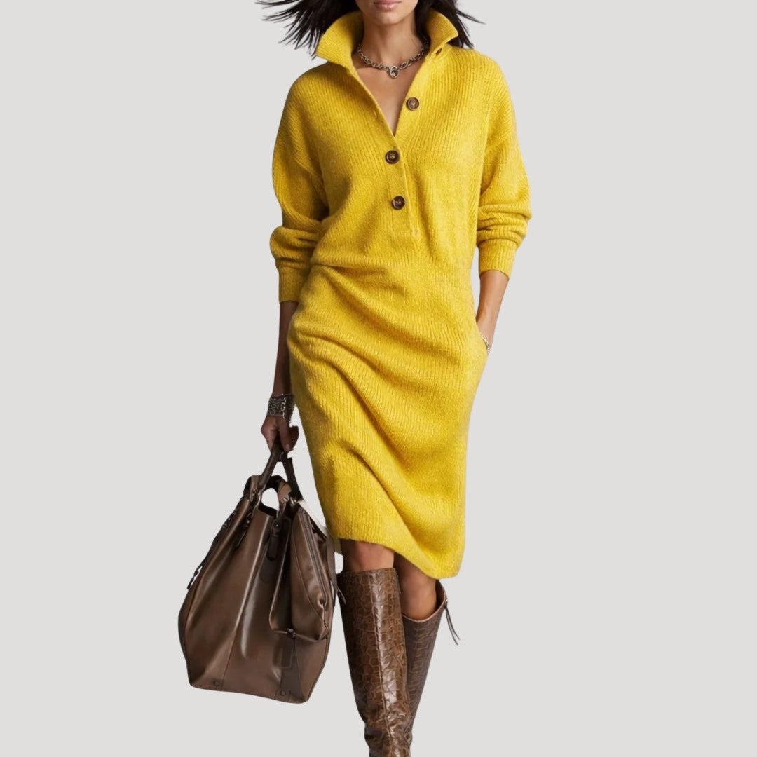 Robe Pull Midi à Col Montant Femme