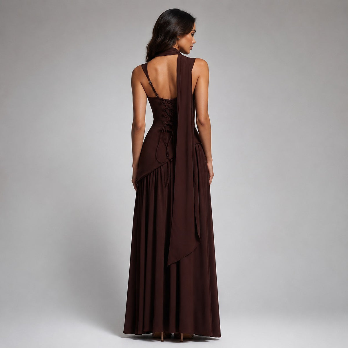 Robe Longue Fendue Femme à Dos Corset