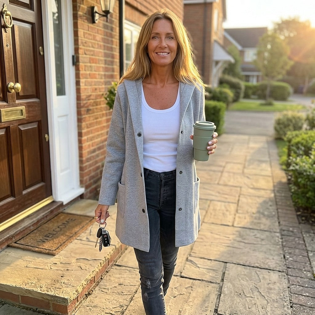 Gilet Long à Capuche Femme avec Poches