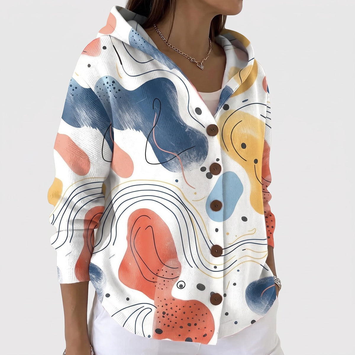 Veste à Capuche Femme Imprimée Boutonnée