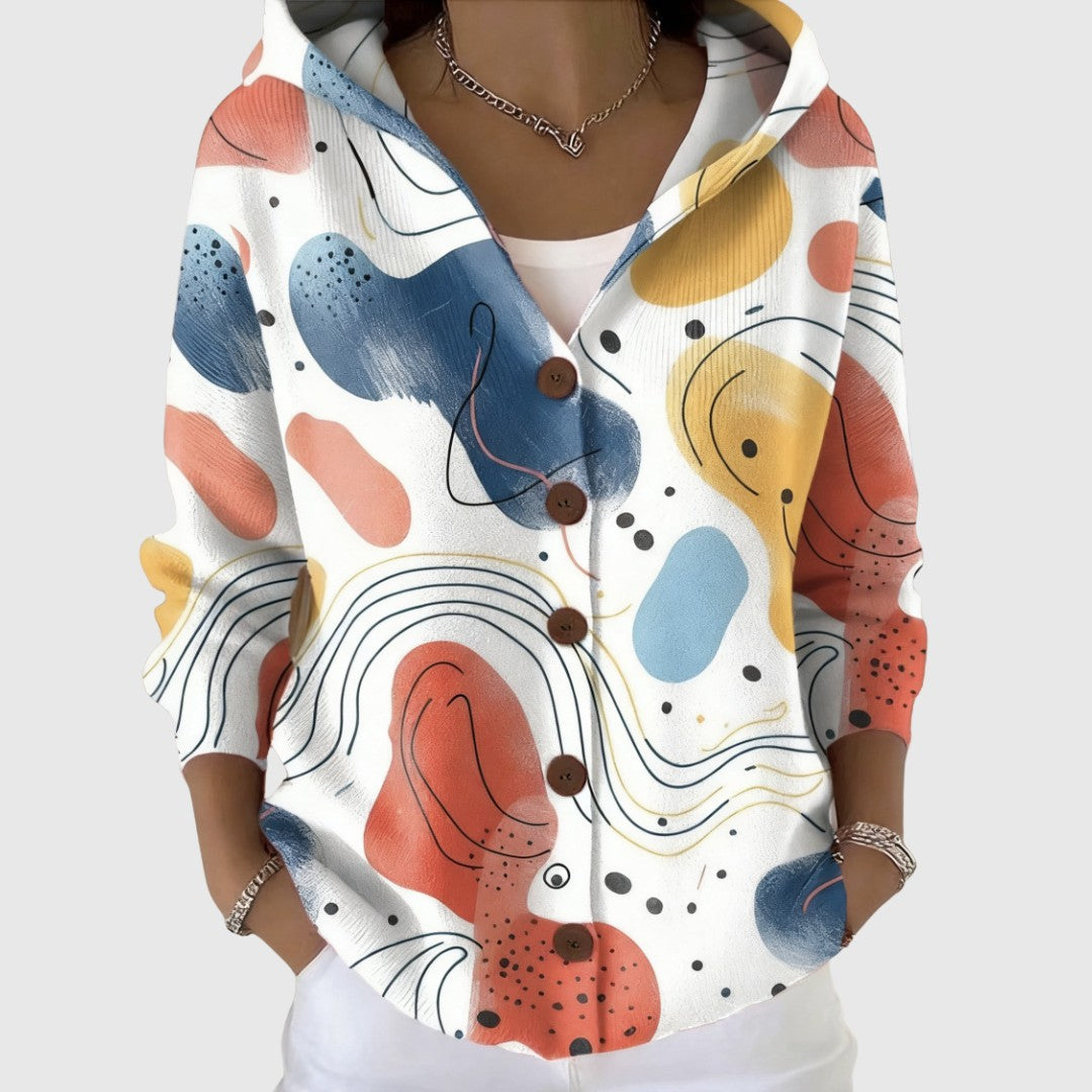 Veste à Capuche Femme Imprimée Boutonnée