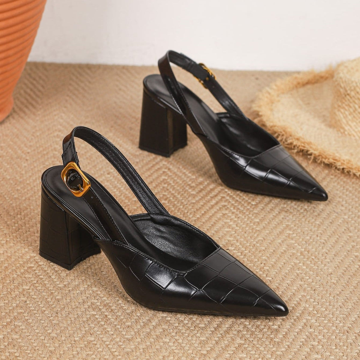 Escarpins Croco Femme à Talon Carré