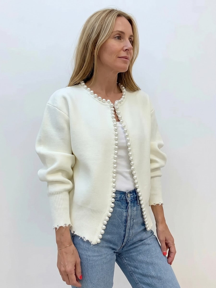 Åben cardigan med perlekant