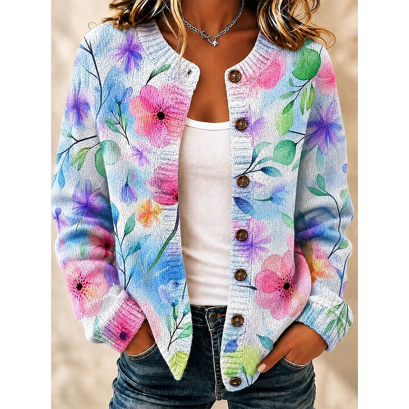 Cardigan med malede blomster i akvarel