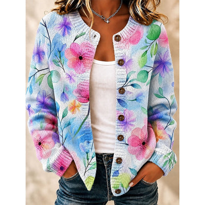 Cardigan med malede blomster i akvarel