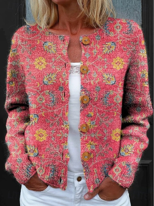 Kort cardigan med blomsterprint