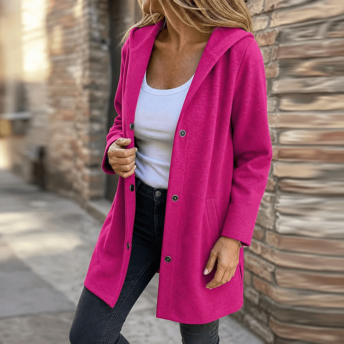 Gilet Long à Capuche Femme avec Poches