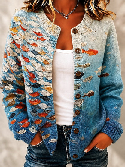 Cardigan med jacquardmønster og ribkant