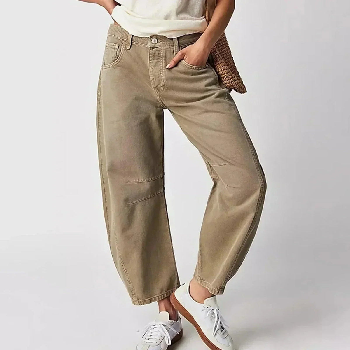Jean Baggy Barrel Femme à Surpiqûres Contrastées