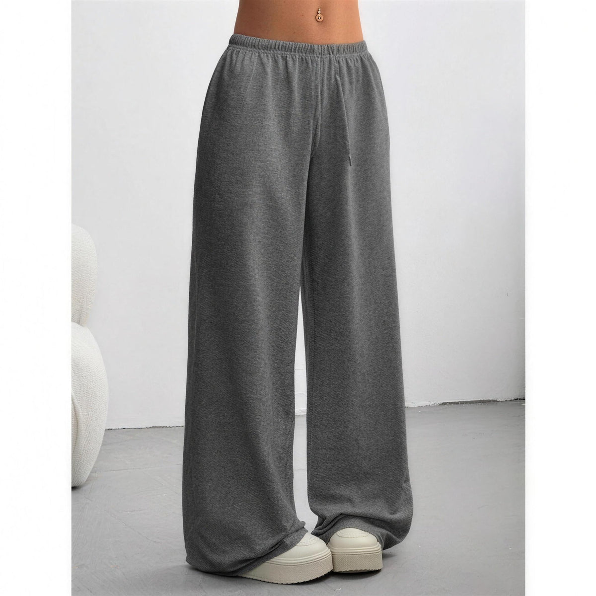 Pantalon Large à Taille Élastique Femme
