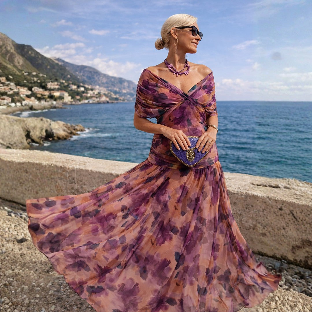 Robe Longue Bardot Drapée Femme