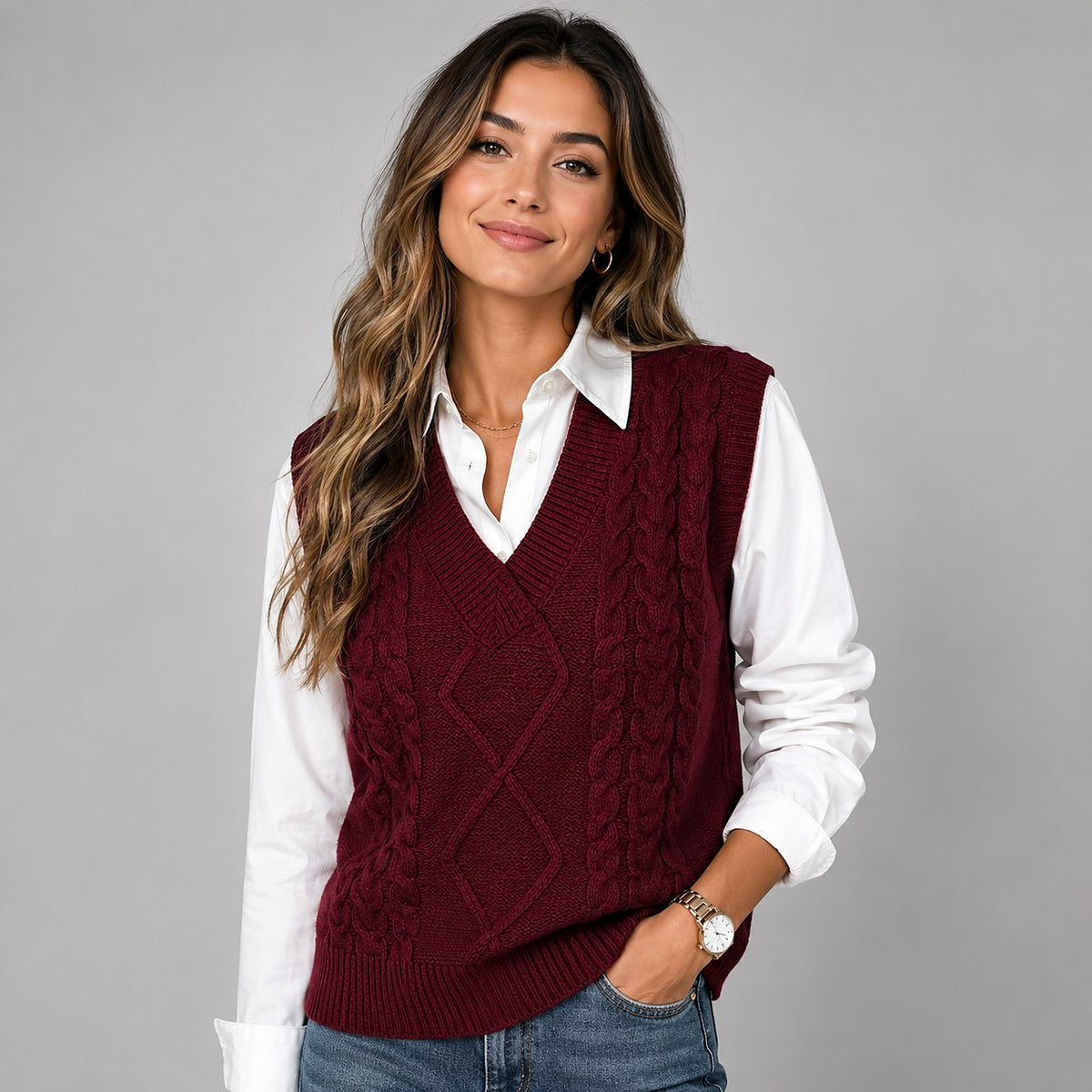 Gilet Torsadé Sans Manches Femme