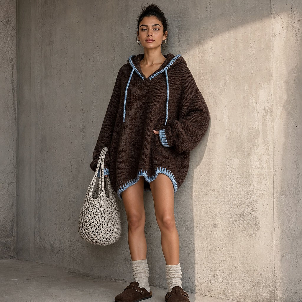 Robe Pull Oversize à Capuche Femme