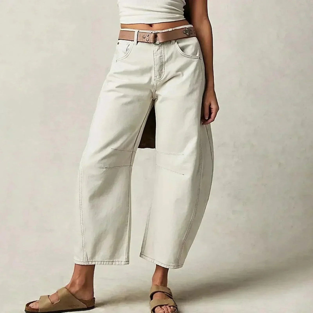 Jean Baggy Barrel Femme à Surpiqûres Contrastées