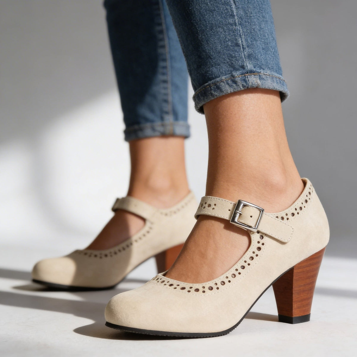 Escarpins Mary Jane Femme Effet Daim