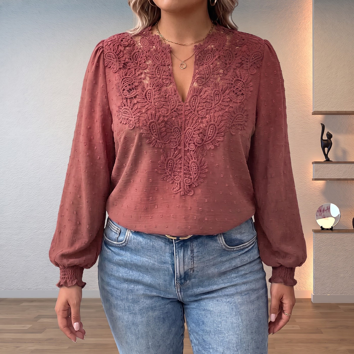 Blouse Dentelle Femme à Manches Ballon