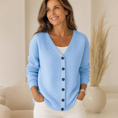 Quiltet cardigan med lommer og knapper