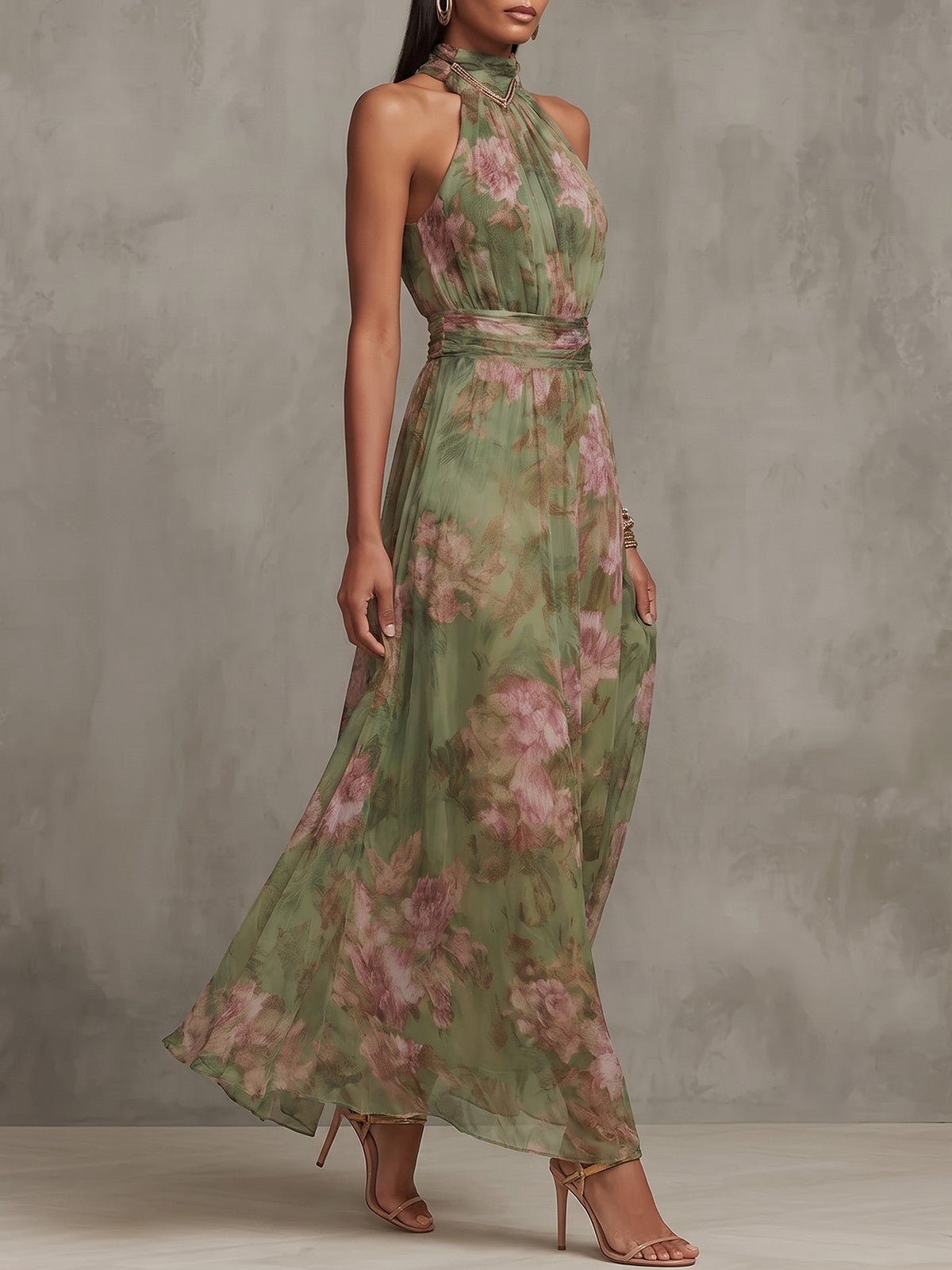 Robe Longue Fleurie Femme à Col Américain