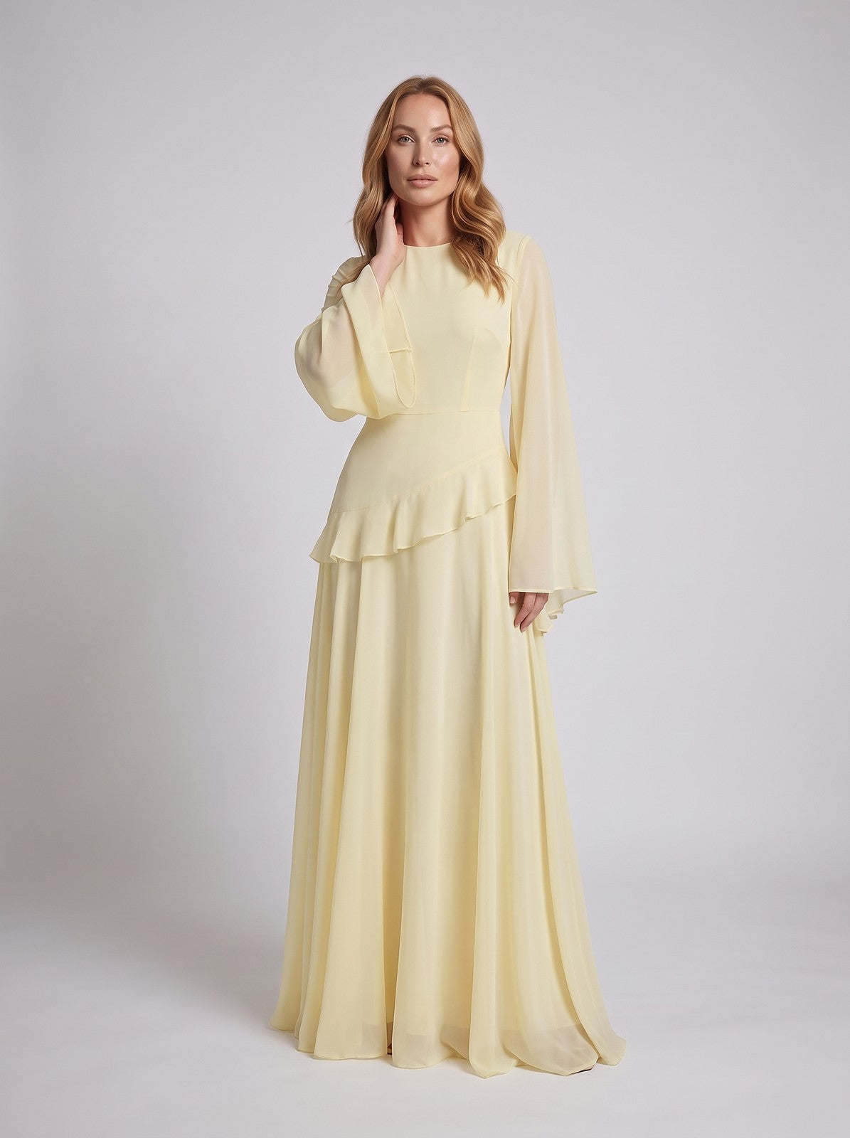 Robe de Soirée Longue à Manches Cloche